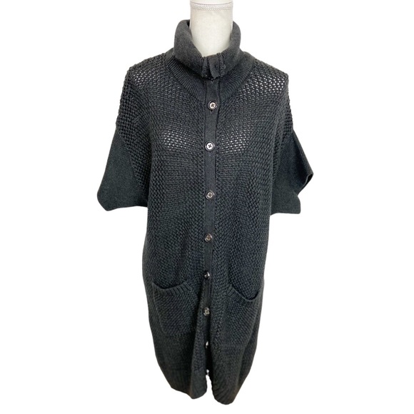 BCBG Paris Grey Waffle Knit Long Cardigan Sweater Short Sleeves Size Small - Picture 3 of 9